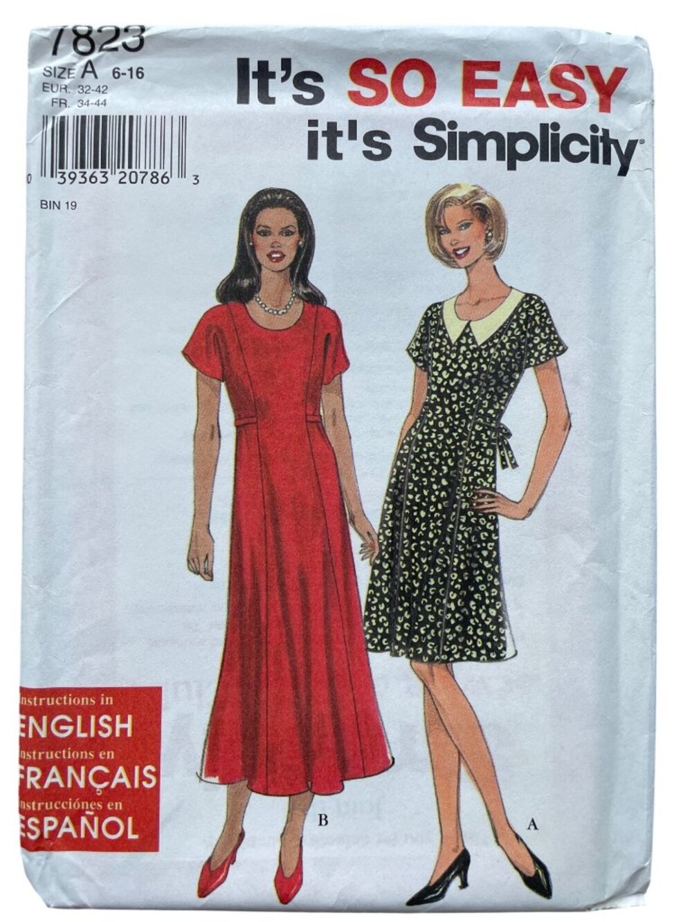 Vintage 90s Simplicity 7823 Sewing Pattern Sizes 6-16 Misses Dress Retro UNCUT